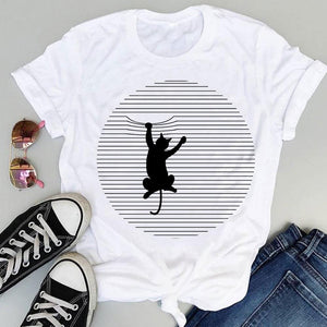 Women's Tops Girlfriends Girls Cat Print T-shirts