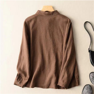 Women's Cotton Linen Shirts Literary Vintage Patch Tops