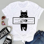 Women's Tops Girlfriends Girls Cat Print T-shirts