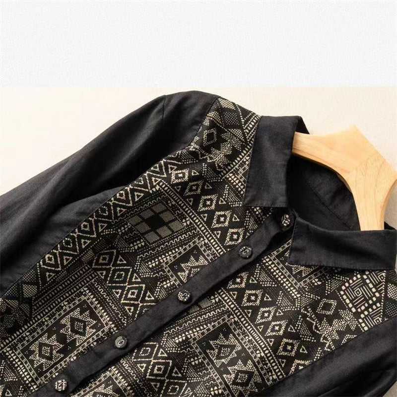 Women's Cotton Linen Shirts Literary Vintage Patch Tops