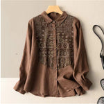 Women's Cotton Linen Shirts Literary Vintage Patch Tops