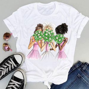 Women's Tops Girlfriends Girls Cat Print T-shirts